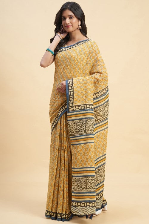 Sooti Syahi "Excelsa " Handblock Print Mul Cotton Saree - Image 2