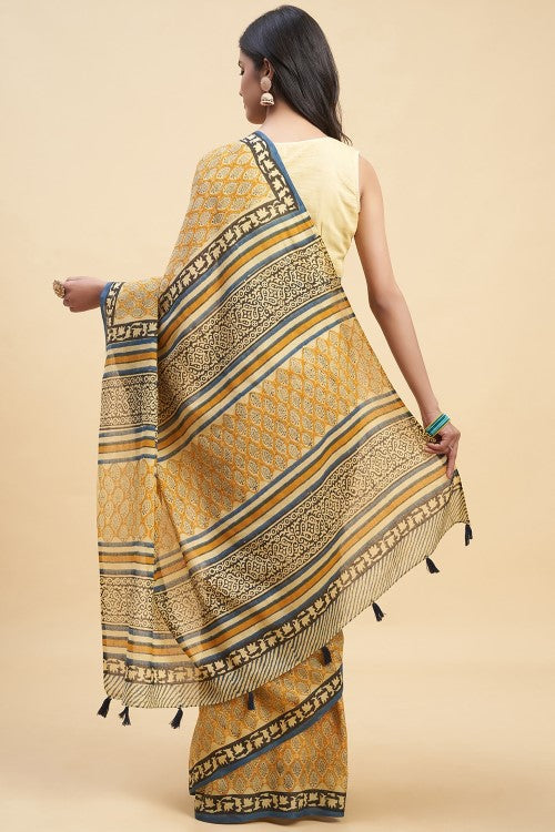 Sooti Syahi "Excelsa " Handblock Print Mul Cotton Saree - Image 5