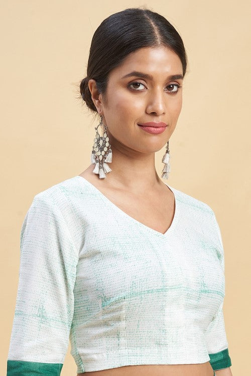 Sooti Syahi "Fiddler Green Crab'' Block Printed Cotton Saree - Image 6