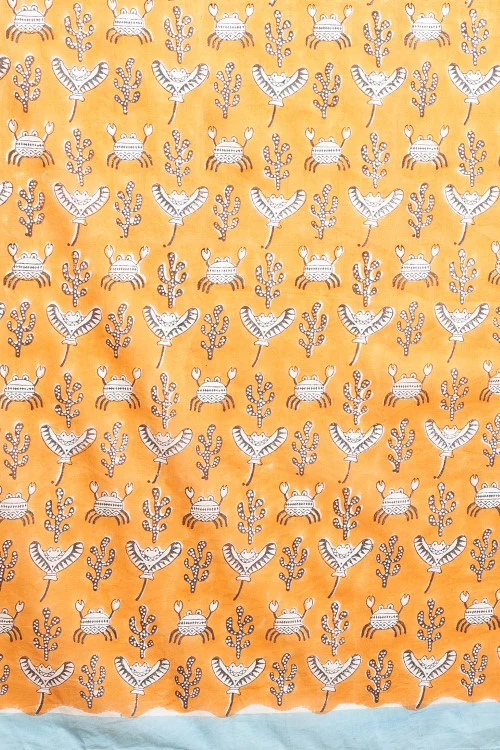 Sooti Syahi "Fiddler Orange Crab'' Block Printed Cotton Saree - Image 7