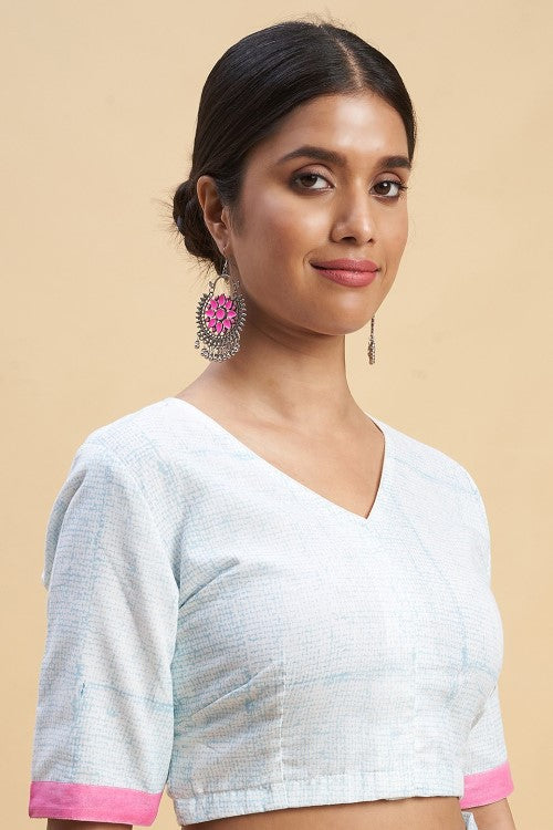 Sooti Syahi "Fiddler Pink Crab" Block Printed Cotton Saree - Image 6