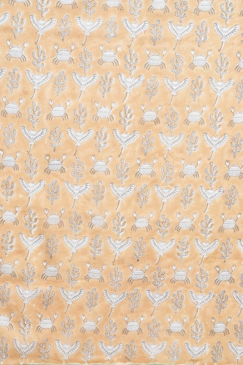 Sooti Syahi "King Crabs Greeny" Handblock Print Mul Cotton Saree - Image 7