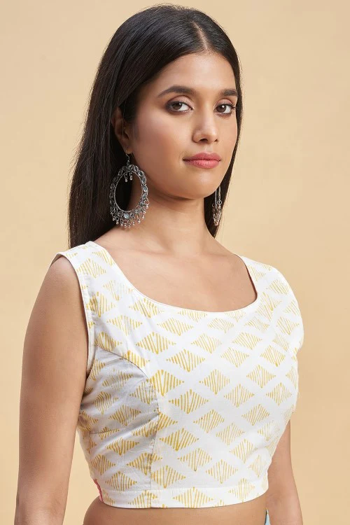 Sooti Syahi "Kittens Yellow" Handblock Print Mul Cotton Saree - Image 7