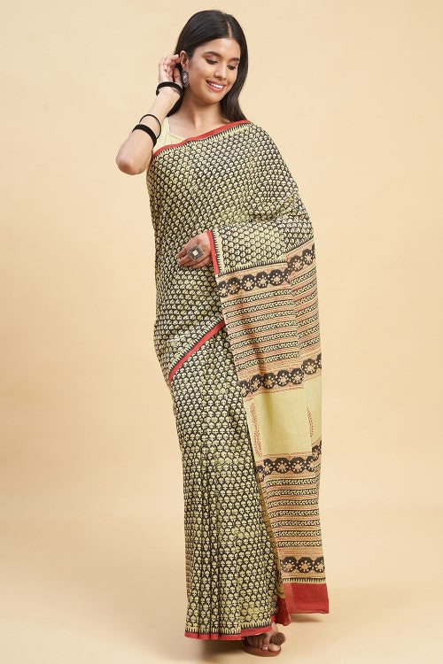 Sooti Syahi "Liberica" Handblock Print Mul Cotton Saree