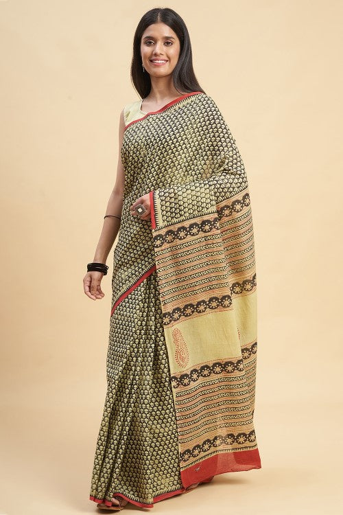 Sooti Syahi "Liberica" Handblock Print Mul Cotton Saree - Image 2