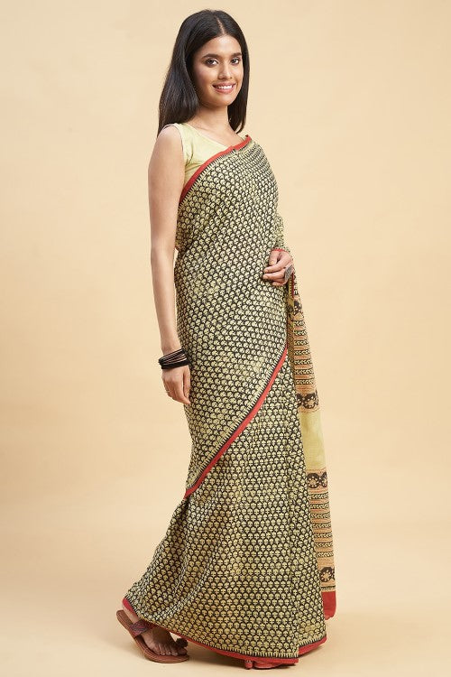 Sooti Syahi "Liberica" Handblock Print Mul Cotton Saree - Image 3