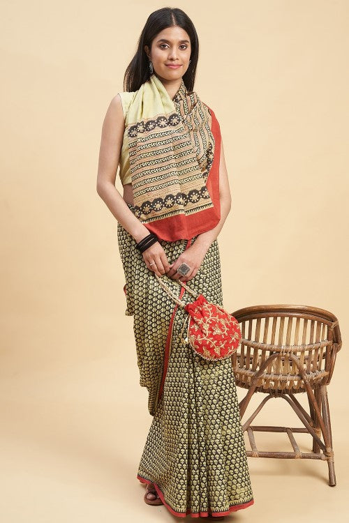 Sooti Syahi "Liberica" Handblock Print Mul Cotton Saree - Image 4