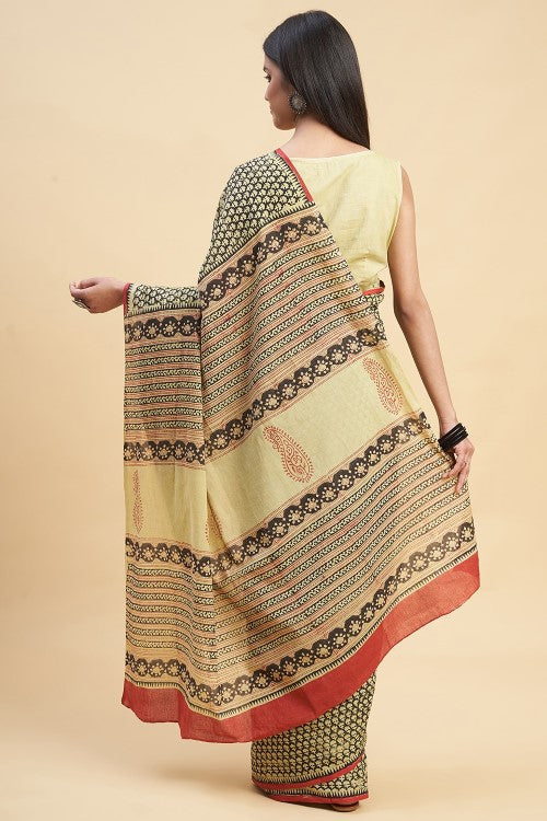 Sooti Syahi "Liberica" Handblock Print Mul Cotton Saree - Image 5