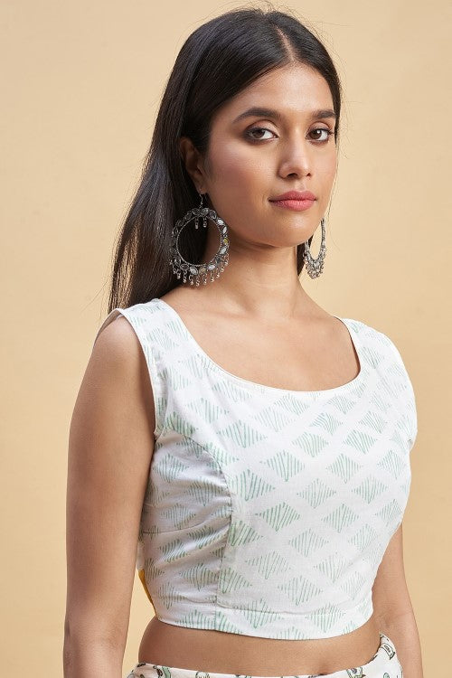 Sooti Syahi "Little Green Penguins"Handblock Print Mul Cotton Saree - Image 7