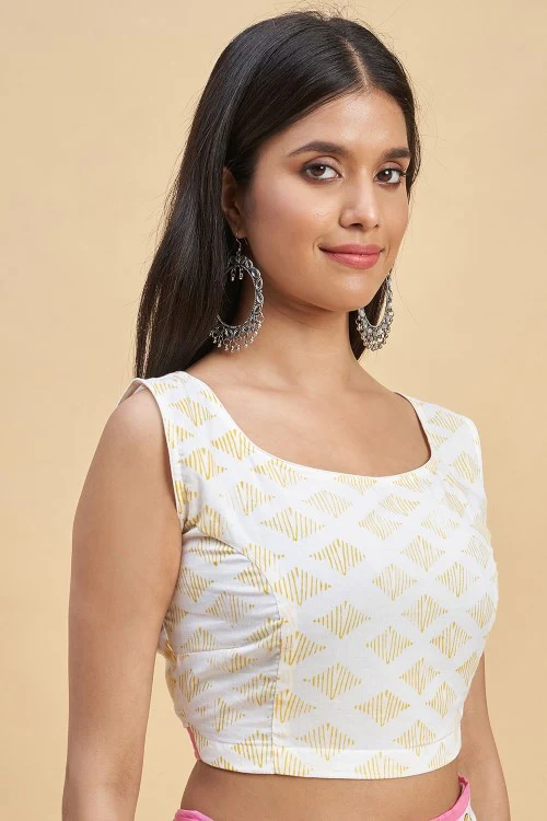 Sooti Syahi "Little Yellow Penguins" Handblock Print Mul Cotton Saree - Image 7