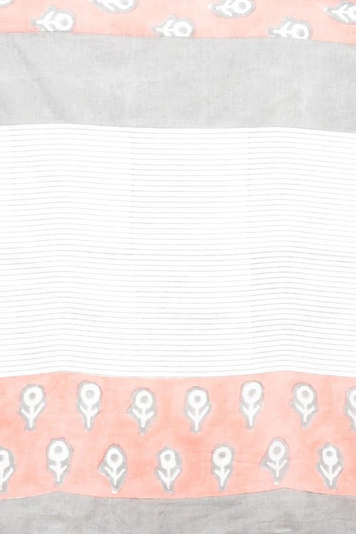 Sooti Syahi "Mandevilla Salmon"Handblock Print Mul Cotton Saree - Image 7