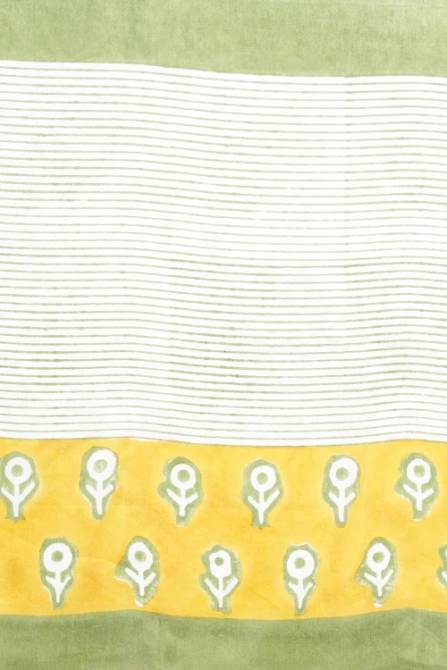 Sooti Syahi "Mandevilla Yellow" Handblock Print Mul Cotton Saree - Image 7
