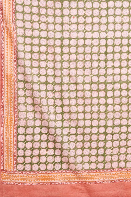 Sooti Syahi "Ocean Pink Pearls'' Block Printed Cotton Saree - Image 7