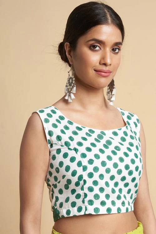 Sooti Syahi "Paradise Green" Handblock Print Mul Cotton Saree - Image 6