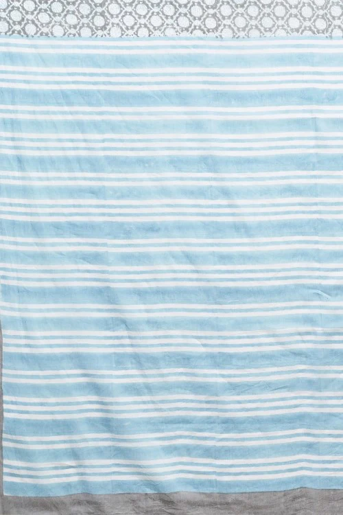 Sooti Syahi "Paradise Sky Blue" Handblock Print Mul Cotton Saree - Image 7