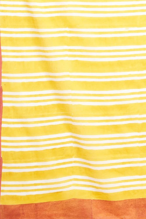 Sooti Syahi "Paradise Yellow" Handblock Print Mul Cotton Saree - Image 7