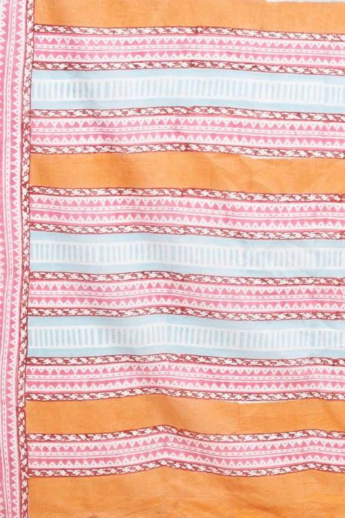 Sooti Syahi "Pink Penguins'' Block Printed Cotton Saree - Image 2