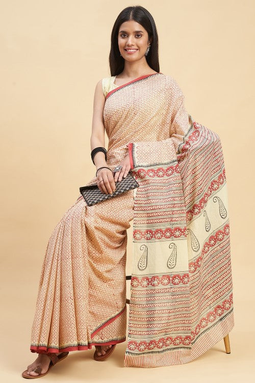 Sooti Syahi "Robusta" Handblock Print Mul Cotton Saree