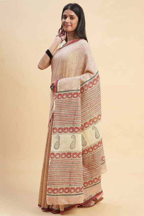 Sooti Syahi "Robusta" Handblock Print Mul Cotton Saree - Image 3