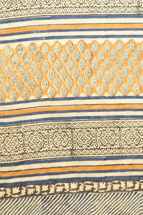 Sooti Syahi "Toffee Rose" Handblock Print Mul Cotton Saree - Image 7