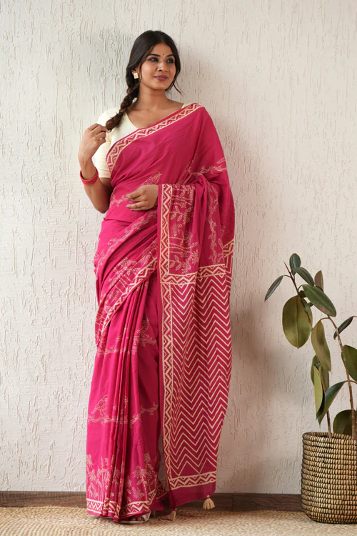 Sooti Syahi ' Twilight Harmony' Hand Block Mul Cotton Saree - Image 6