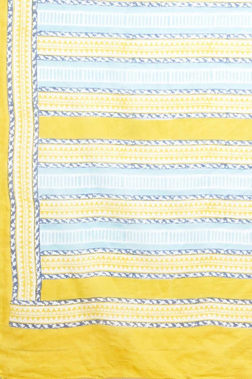 Sooti Syahi "Yellow Penguins" Block Printed Cotton Saree - Image 3