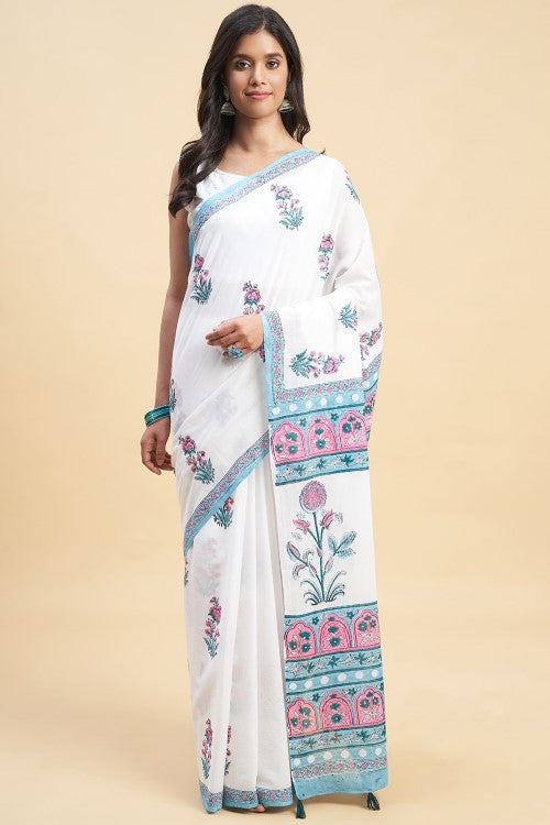 Sooti Syahi "Zinna Pink" Handblock Print Mul Cotton Saree - Image 2