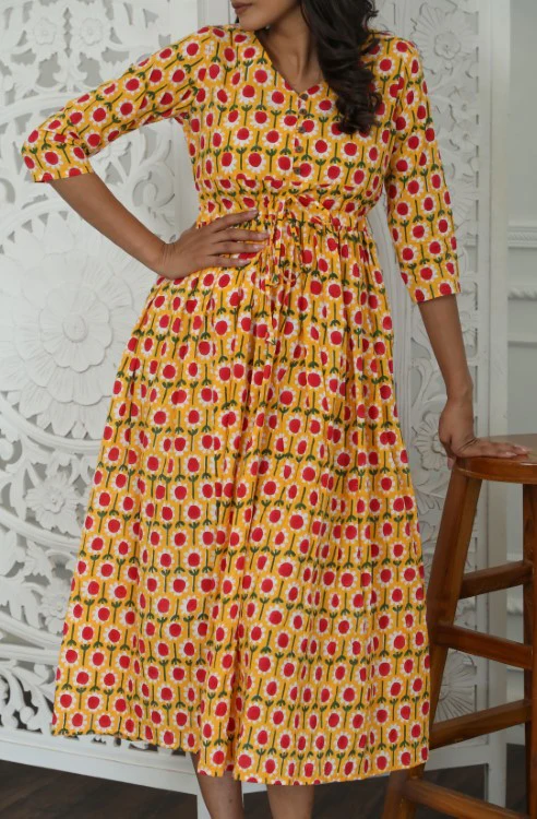 Sootisyahi ' Aurora ' Azofree Handblock Printed Pure Cotton Dress - Image 2