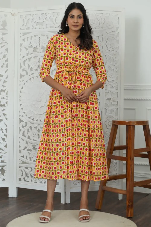 Sootisyahi ' Aurora ' Azofree Handblock Printed Pure Cotton Dress - Image 3