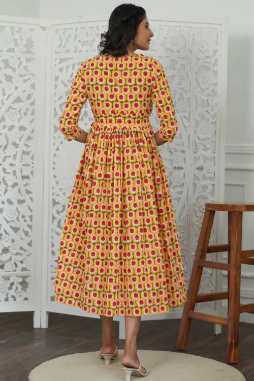 Sootisyahi ' Aurora ' Azofree Handblock Printed Pure Cotton Dress - Image 4