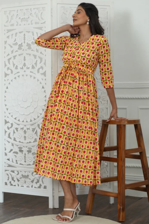 Sootisyahi ' Aurora ' Azofree Handblock Printed Pure Cotton Dress - Image 5