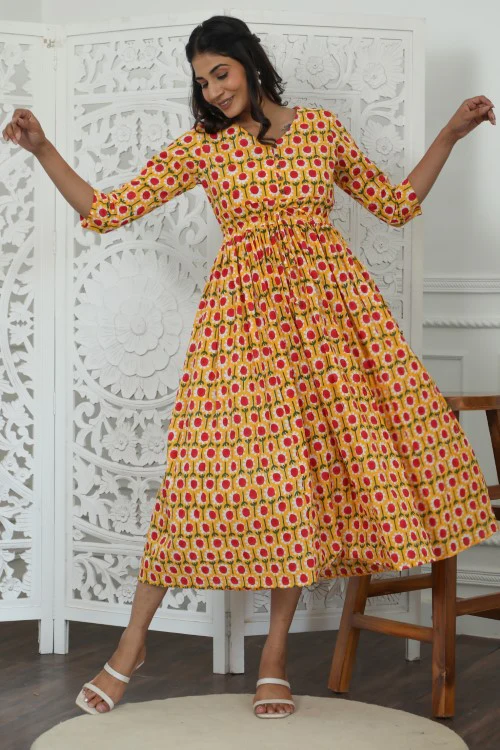 Sootisyahi ' Aurora ' Azofree Handblock Printed Pure Cotton Dress - Image 6