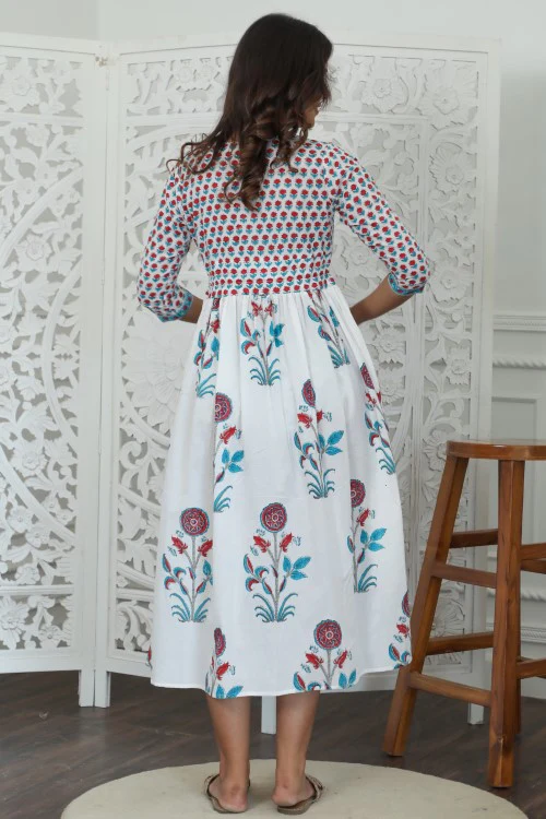 Sootisyahi ' Bloomix ' Azofree Handblock Printed Pure Cotton Dress - Image 4