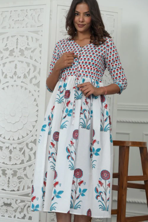 Sootisyahi ' Bloomix ' Azofree Handblock Printed Pure Cotton Dress - Image 5