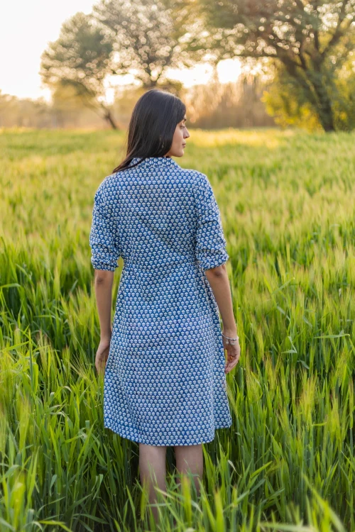 Sootisyahi 'Blue Bell' Azofree Handblock Printed Pure Cotton Dress - Image 5