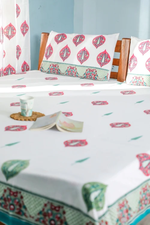 Sootisyahi 'Buds & Petals' Handblock Printed Cotton Bedsheet - Image 4