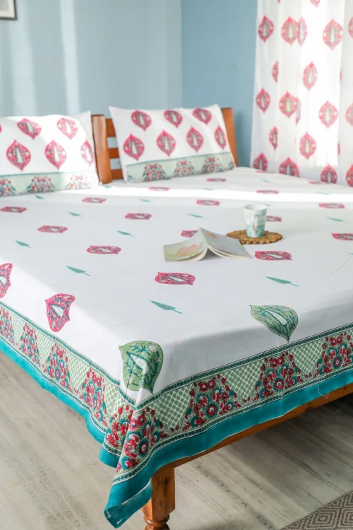 Sootisyahi 'Buds & Petals' Handblock Printed Cotton Bedsheet - Image 5