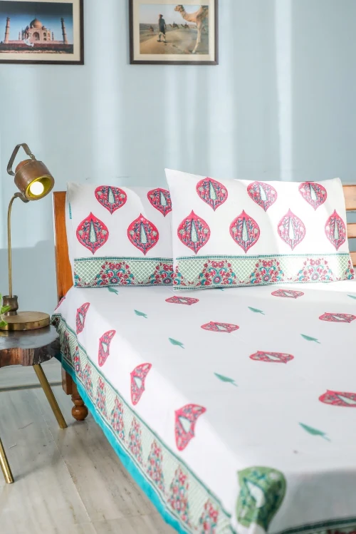 Sootisyahi 'Buds & Petals' Handblock Printed Cotton Bedsheet - Image 7