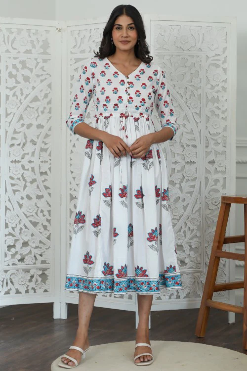 Sootisyahi ' Celeste ' Azofree Handblock Printed Pure Cotton Dress - Image 2