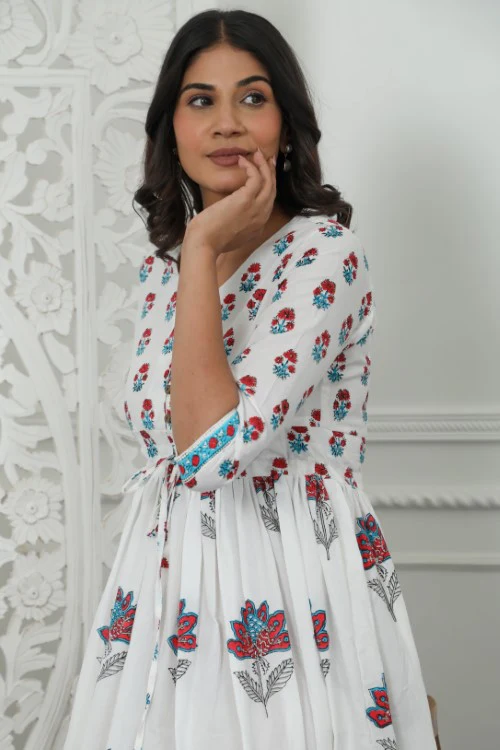 Sootisyahi ' Celeste ' Azofree Handblock Printed Pure Cotton Dress - Image 3