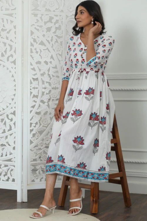 Sootisyahi ' Celeste ' Azofree Handblock Printed Pure Cotton Dress - Image 4
