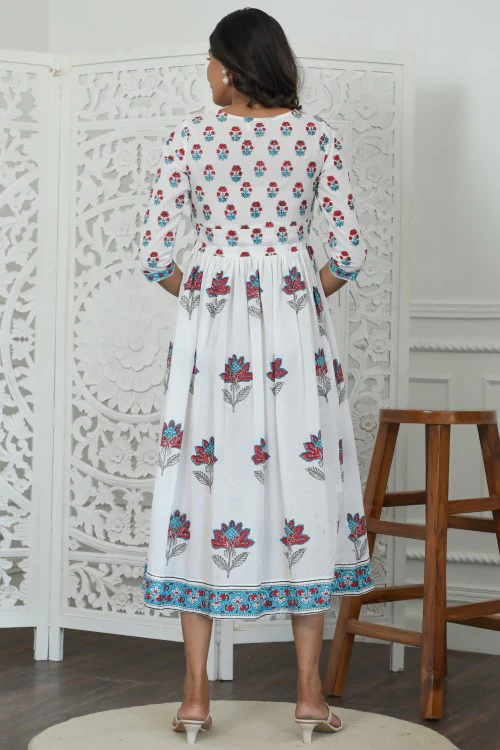Sootisyahi ' Celeste ' Azofree Handblock Printed Pure Cotton Dress - Image 5