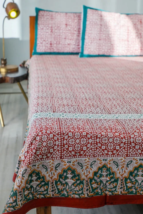 Sootisyahi 'Conventional Treasure' Handblock Printed Cotton Bedsheet - Image 7