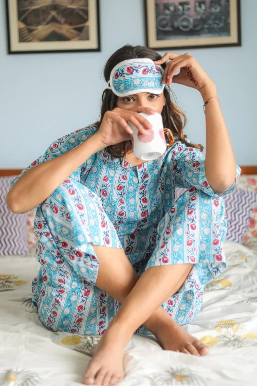 Sootisyahi 'Daisy Day' Handblock Printed Pure Cotton Night Suit - Image 6