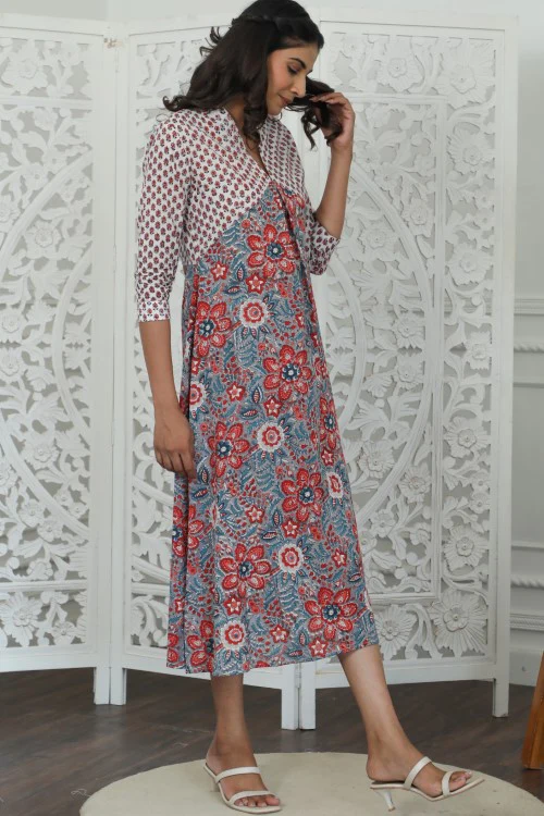 Sootisyahi ' Daisyana ' Azofree Handblock Printed Pure Cotton Dress - Image 4