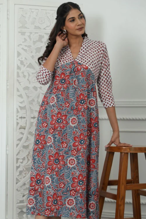 Sootisyahi ' Daisyana ' Azofree Handblock Printed Pure Cotton Dress - Image 5