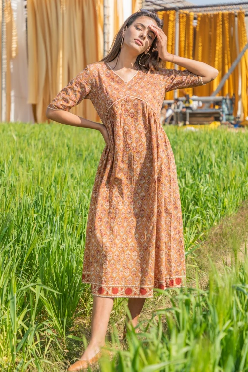 Sootisyahi 'Dusky Dawn' Azofree Handblock Printed Pure Cotton Dress - Image 3