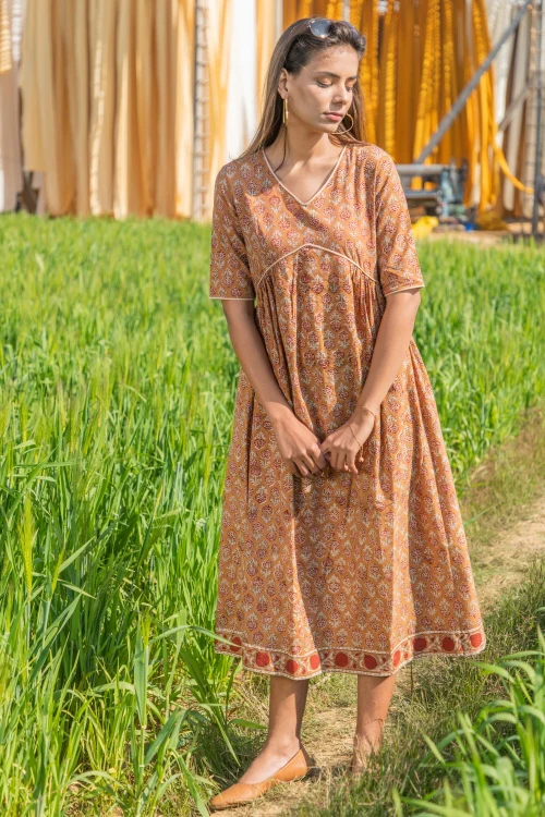 Sootisyahi 'Dusky Dawn' Azofree Handblock Printed Pure Cotton Dress - Image 4