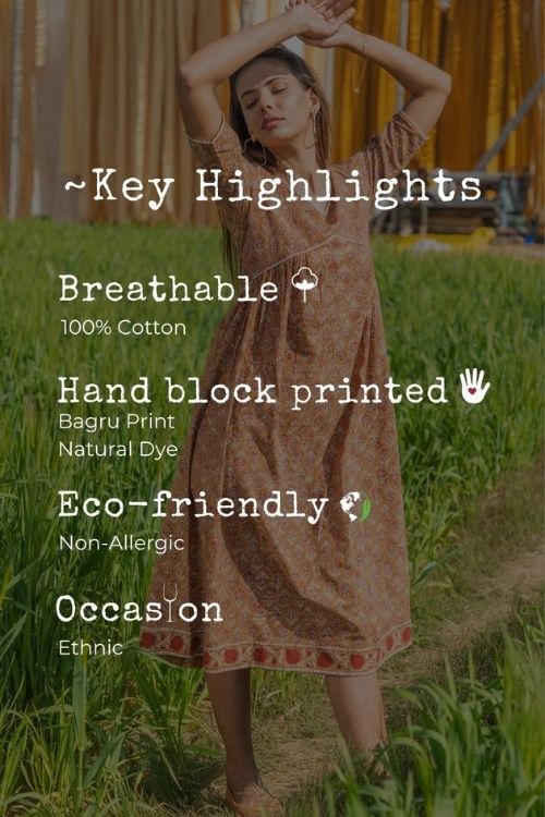 Sootisyahi 'Dusky Dawn' Azofree Handblock Printed Pure Cotton Dress - Image 6