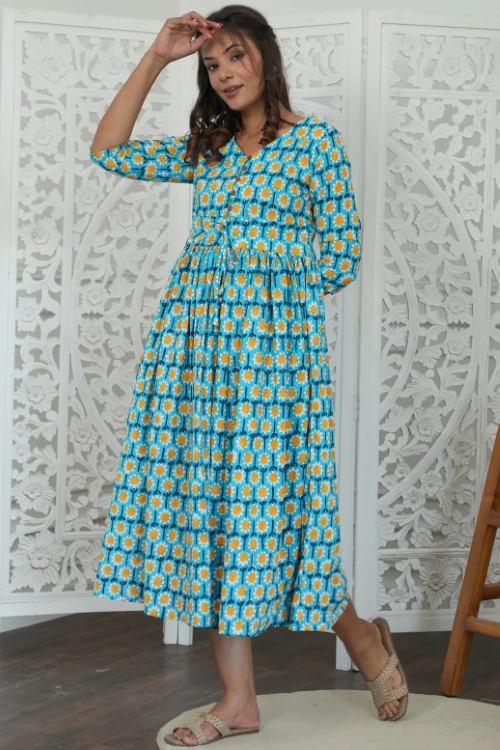 Sootisyahi ' Elysian ' Azofree Handblock Printed Pure Cotton Dress - Image 2
